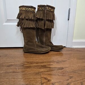 Minnetonka Aztec Brown Fringe Knee-High Boots